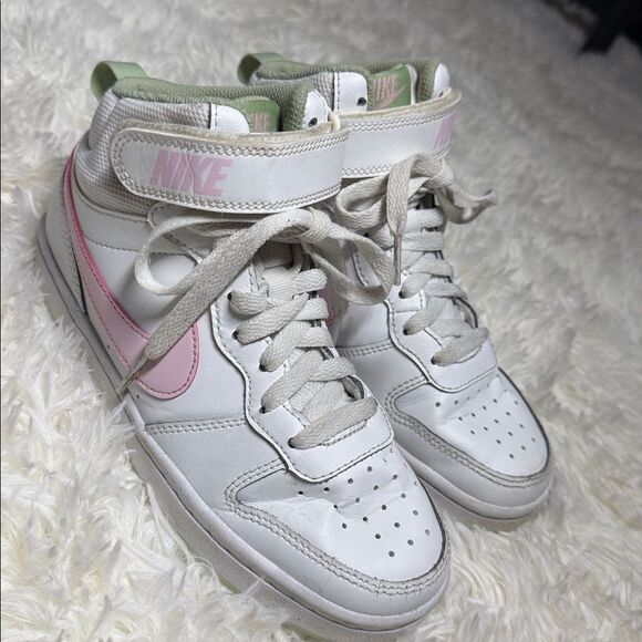 Nike White and Pink High-Tops with Green Accents - Picture 1 of 7